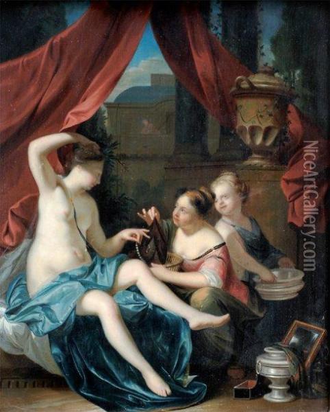 Bethsabee A Sa Toilette Panneau De Chene, Une Planche, Non Parquete Oil Painting - Philip Le Petit Van Dyk