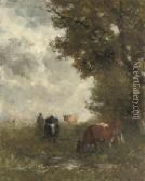 A Herdsman And His Cattle Oil Painting - Willem Roelofs