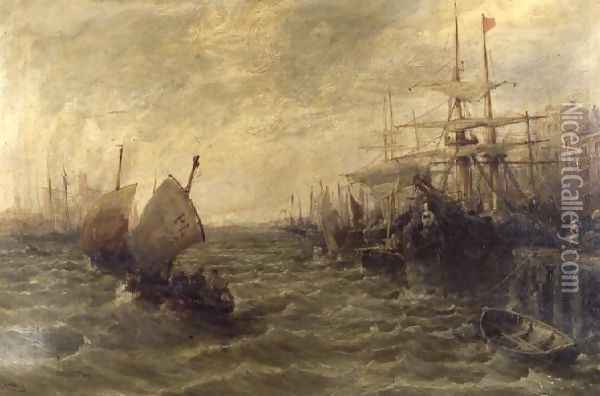Windy Day, Peel Harbour, Isle of Man Oil Painting - William Edward Webb