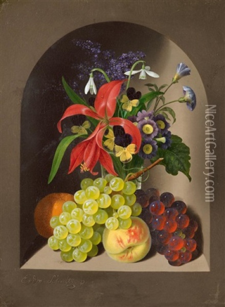 Stillleben Mit Blumen Und Fruchten Oil Painting - Erdmann Schultz