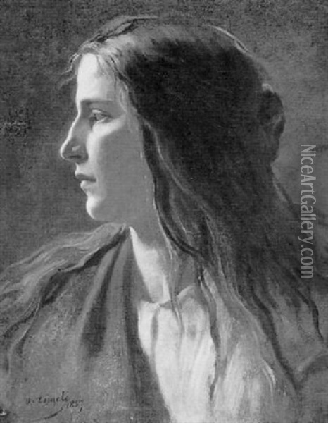 Brustbild Eines Madchens Im Profil Nach Links Oil Painting - Heinrich von Angeli