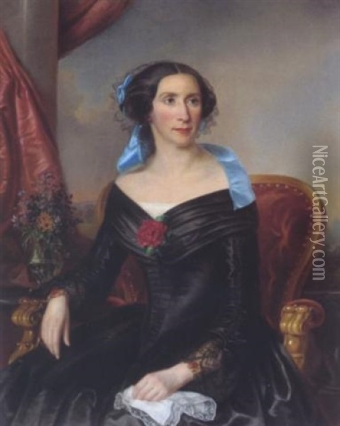 Portrait Einer Dame Vor Einem Landschaftshintergrund Oil Painting - Elisabeth Modell