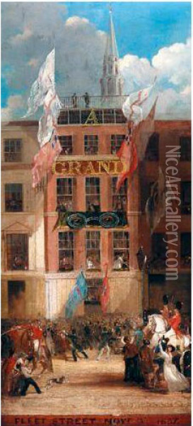 Coronation Celebrations, Fleet Street Oil Painting - Augustus W. Buhler