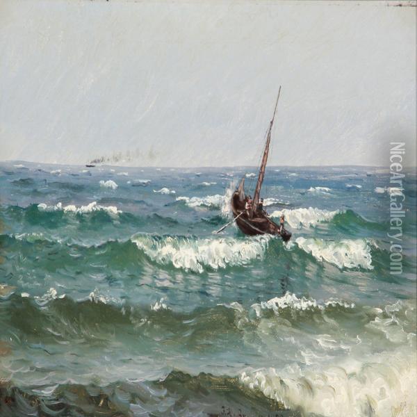 Seascape With A Sailing Leaving The Coast Oil Painting - Johannes Herman Brandt