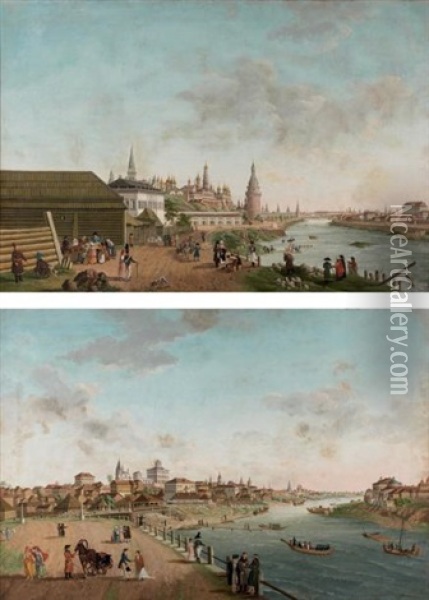 Deux Vues De Nijni Novgorod (pair) Oil Painting - Fedor Yakovlevich Alekseev