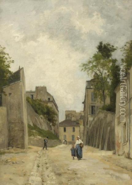 Une Rue A Montmartre Oil Painting - Stanislas Lepine