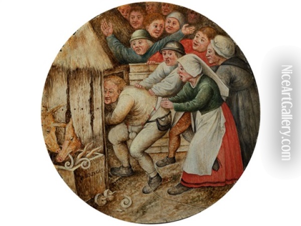 Rundbild Mit Wiedergabe Eines Niederlandischen Sprichwortes Oil Painting - Pieter Brueghel the Younger