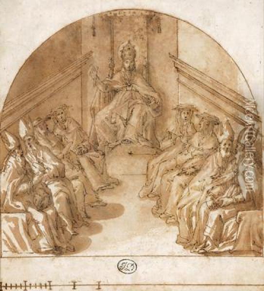 Con Quattro Cardinali E Quattro Vescovi Oil Painting - Giovanni Guerra