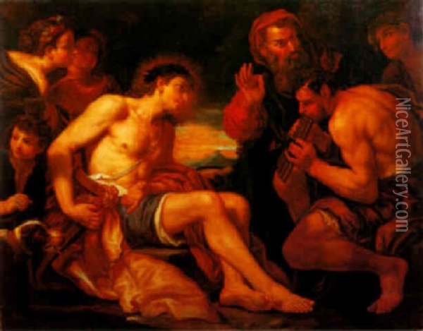 Der Wettstreit Zwischen Apollo Und Marsias Oil Painting - Johann Carl Loth