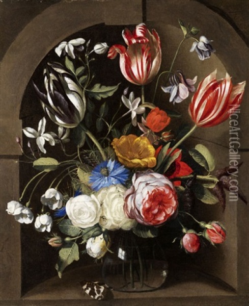 Blumenstilleben In Einer Steinnische Oil Painting - Johannes Anthonius van der Baren