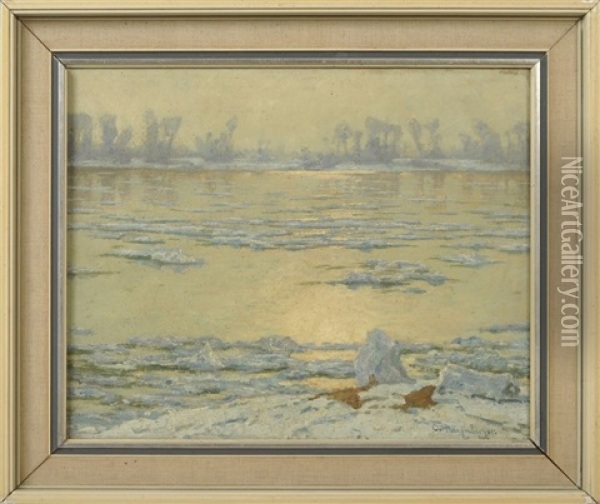 Winterliche Rheinlandschaft Oil Painting - Alfred Rasenberger