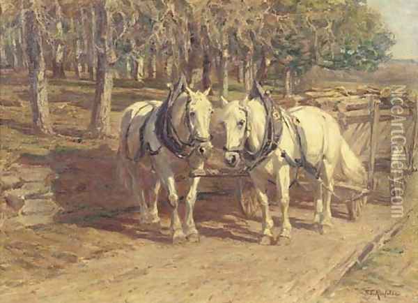 Workhorses at rest Oil Painting - Friedrich Eckenfelder