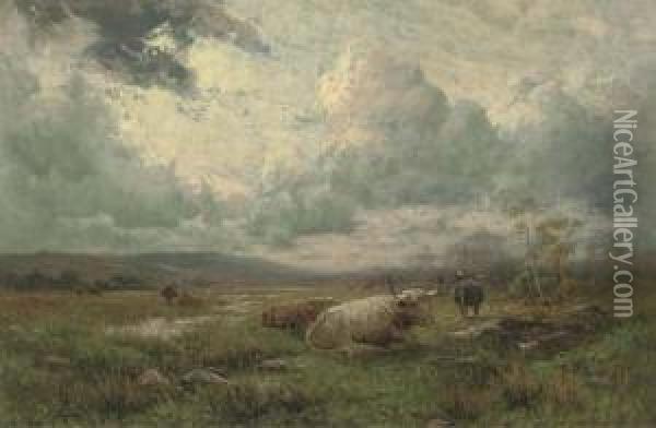 Highland Cattle In A Landscape Oil Painting - Arthur Blackburn