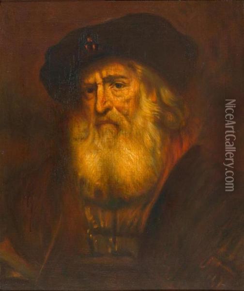 Portrait Eines Herrn Mit Weissem Bart Und Baskenmutze. Oil Painting - Rembrandt Van Rijn