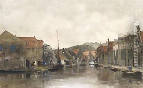 Houses Along A Waterway Oil Painting - Floris Arntzenius