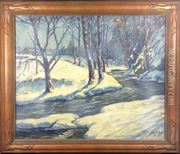 Winter Stream Oil Painting - Matthew A. Daly