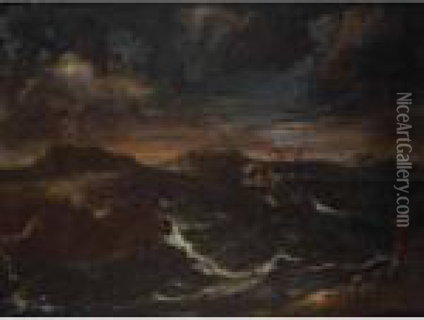 Stormy Seascape Oil Painting - Salvator Rosa