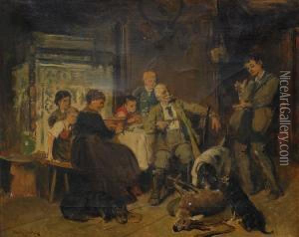 En Jakthistoria Oil Painting - Adolf Eberle