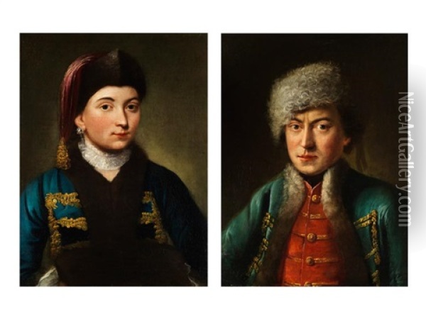 Portrait Eines Kosakenfursten (+ Portrait Einer Kosakenfurstin; Pair) Oil Painting - Pietro Antonio Rotari