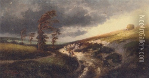 Travellers On A Path In A Stormy Lanscape Oil Painting - Julien Dupre