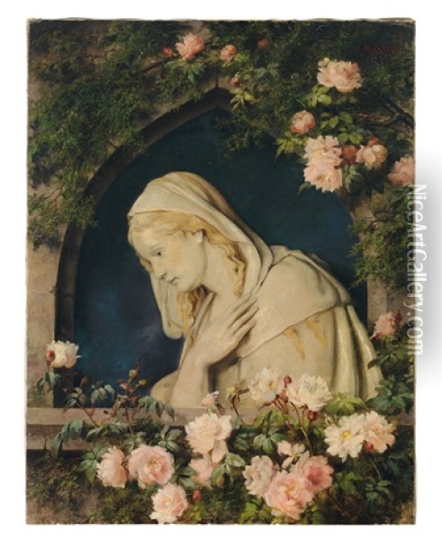 Madonna Unter Spitzbogen In Einer Rosenlaube Oil Painting - Louise Ehrler
