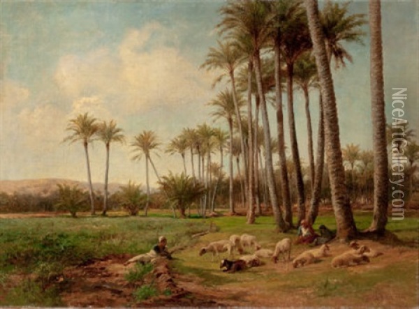An Oasis In The Desert Oil Painting - David Bates