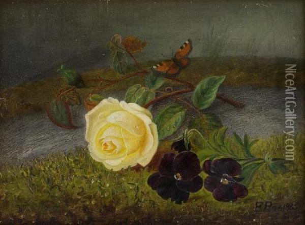 Oppstilling Med Rose Og Fioler 1885 Oil Painting - Frants Diderik Boe
