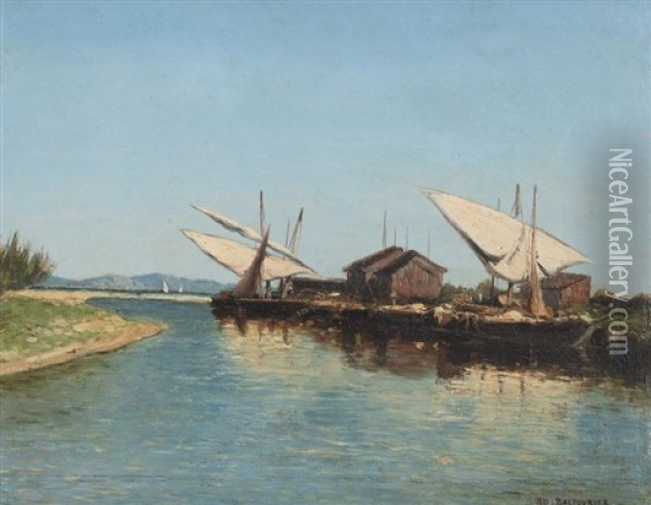 Voiliers Dans L'estuaire Oil Painting - Adolphe-Paul-Emile Balfourier