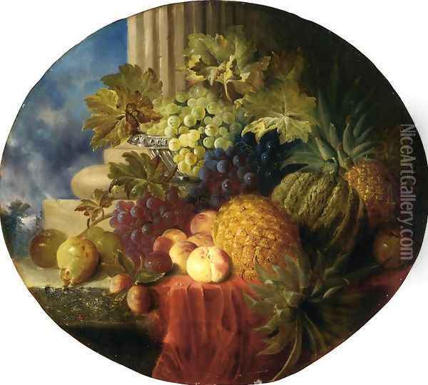 Still Life with Pineapple and Grapes Oil Painting - Charles Caryl Coleman