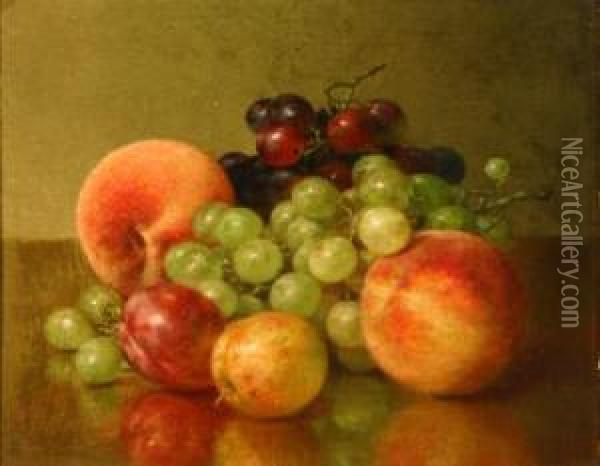 Still Life With Peaches, Grapes And Plums Oil Painting - Robert Spear Dunning