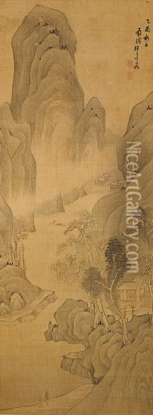 Visiting A Friend By A Mountain Stream Oil Painting - Wang Daokun