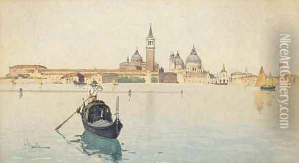 View from the Lagoon Oil Painting - Giuseppe Vizotto Alberti