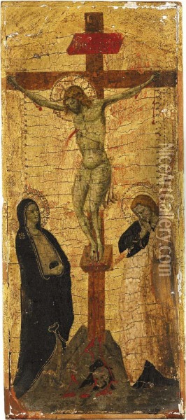 Christ On The Cross With The Virgin And Saint John The Evangelist Oil Painting - Lippo Di Benivieni