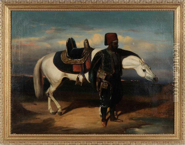Turkish Officer With Arabian Horse Oil Painting - Henry-Eugene Delacroix