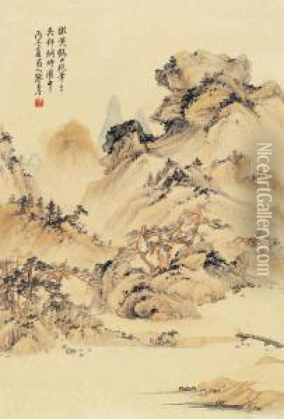 Landscape In The Style Of Wangmeng Oil Painting - Zhang Shanzi