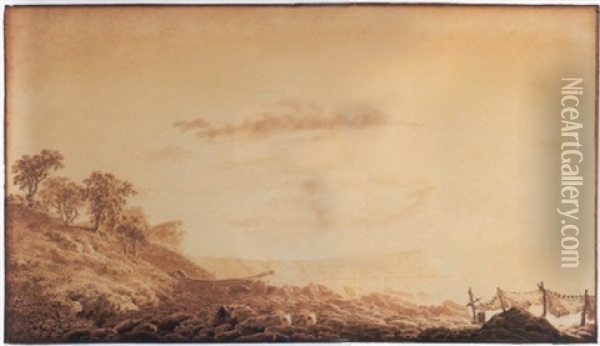 Blick Auf Arkona Mit Aufgehendem Mond Und Netzen Oil Painting - Caspar David Friedrich