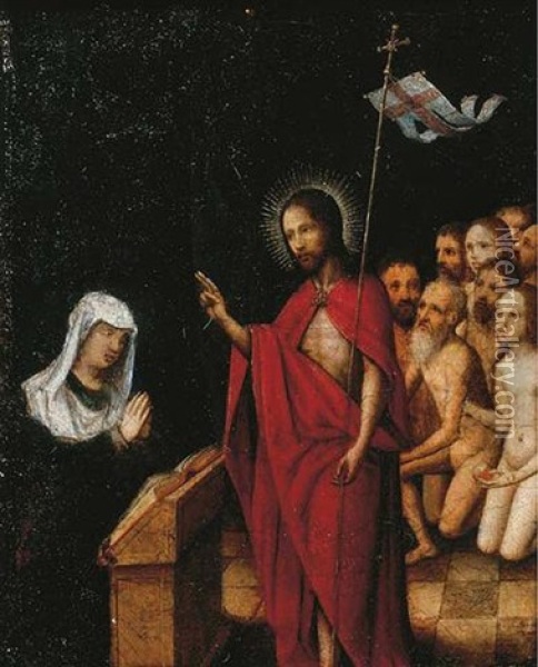 Christ In Limbo Blessing The Virgin Oil Painting - Jan (Joannes Sinapius) Mostaert