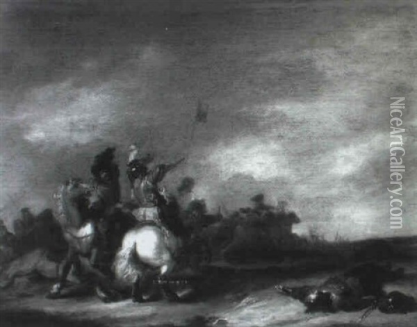 Combat De Cavaliers Oil Painting - Benjamin Gerritsz Cuyp