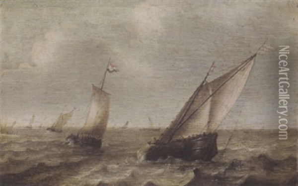 A Boeier And Other Sailing Vessels At Sea Oil Painting - Jan Porcellis