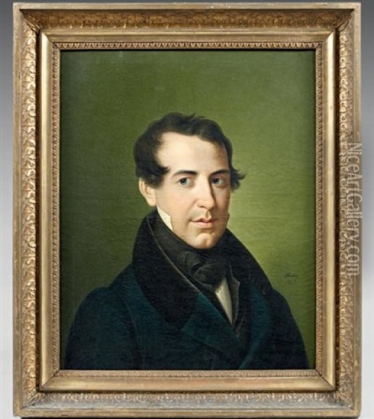 Portrait D'homme Sur Un Fond Vert Oil Painting - Germain Joseph Hallez