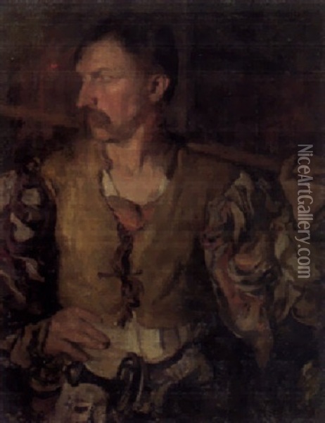 Bildnis Eines Mannes Als Landsknecht (selbstbildnis?) Oil Painting - Wilhelm Von Diez