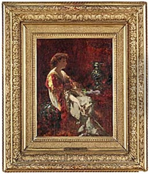 Kvinna I Tankar Oil Painting - Luigi Loir