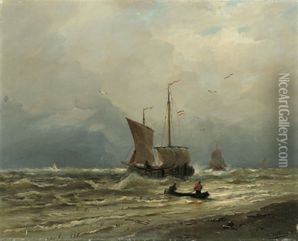 Hollandische Fischerboote Vor Der Kuste Oil Painting - Heinrich Hartung the Elder