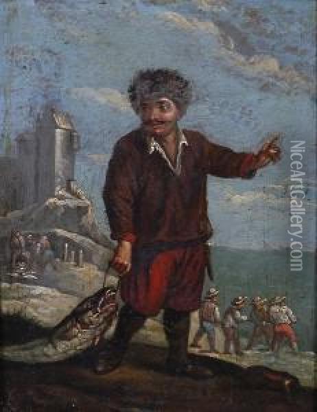 Fisherman With Other Hauling In The Nets Oil Painting - J. Vater