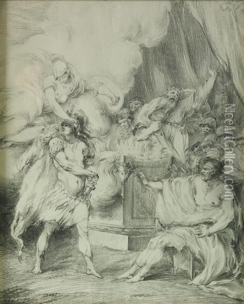 Grekernas Radslag I Agamemnons Talt - Scen Ur Den Grekiska Hjaltesagan Iliaden Oil Painting - Johan Tobias Sergel