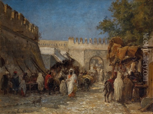 Scene De Marche Au Maroc Oil Painting - Victor Eeckhout