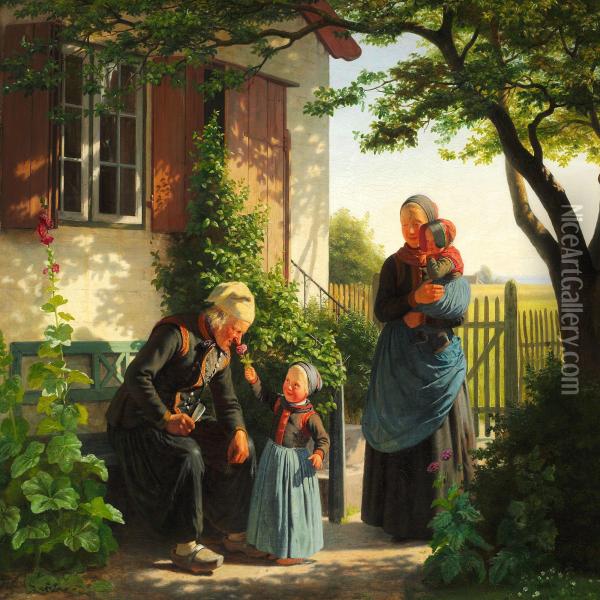 En Lille Pige Lader En Gammel Mand Lugte Til En Rose Oil Painting - Julius Exner