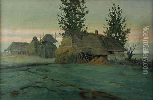 Pejzaz Z Wiejskimi Chatami Oil Painting - Rafal Wasowicz