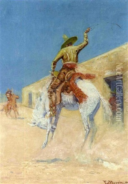 Mexican Gaucho On A Bucker Oil Painting - Edward Borein