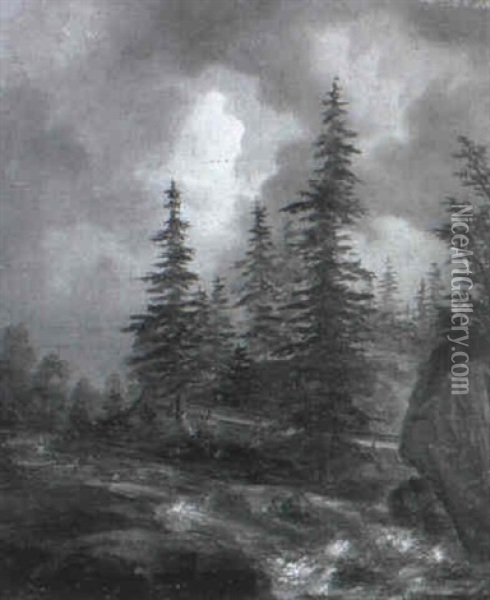 Flusslandschaft Bei Gewitter Oil Painting - Marcus Larsson